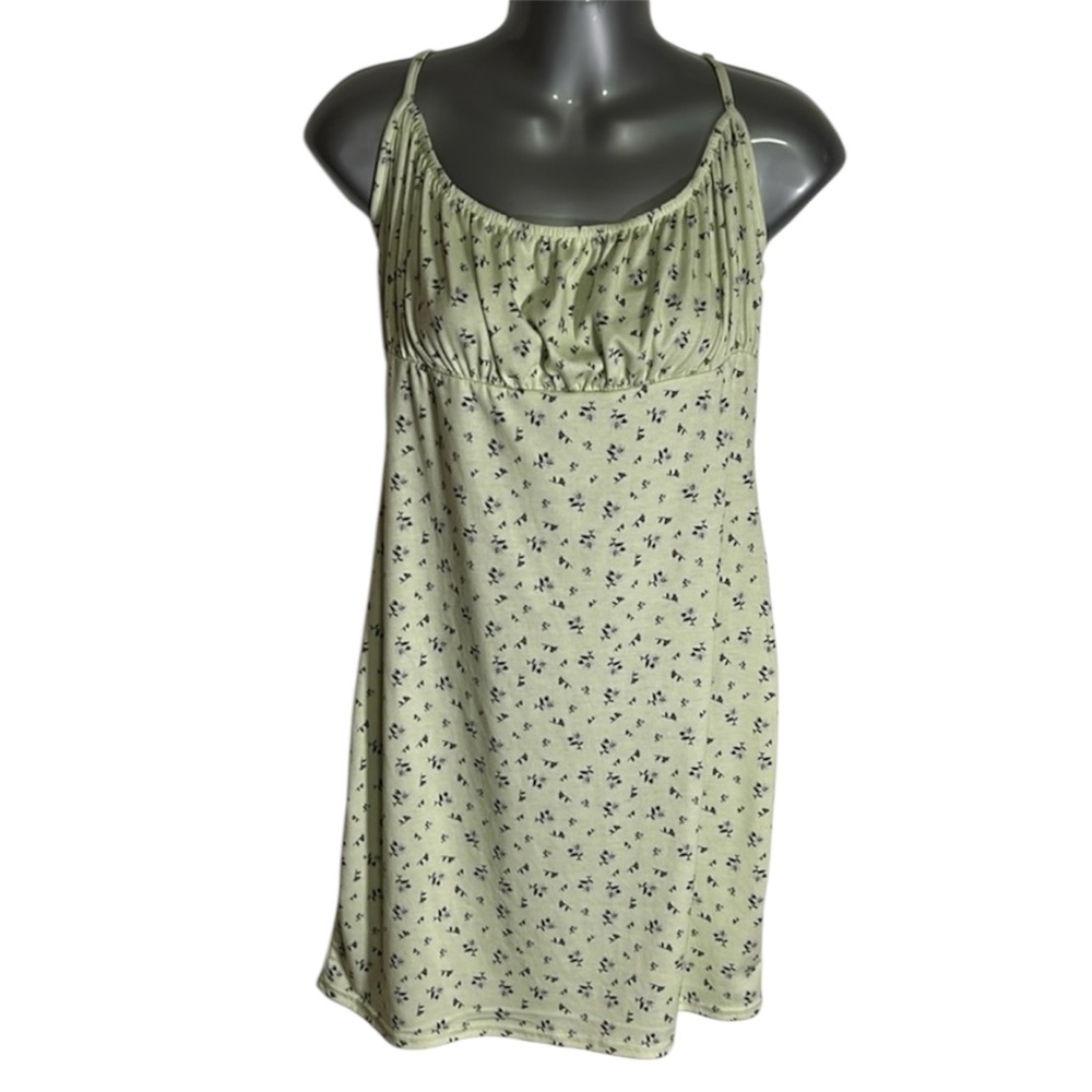 PrettyLittleThing Mint Ditsy Floral Ruched Strappy Bodycon Dress Size 12